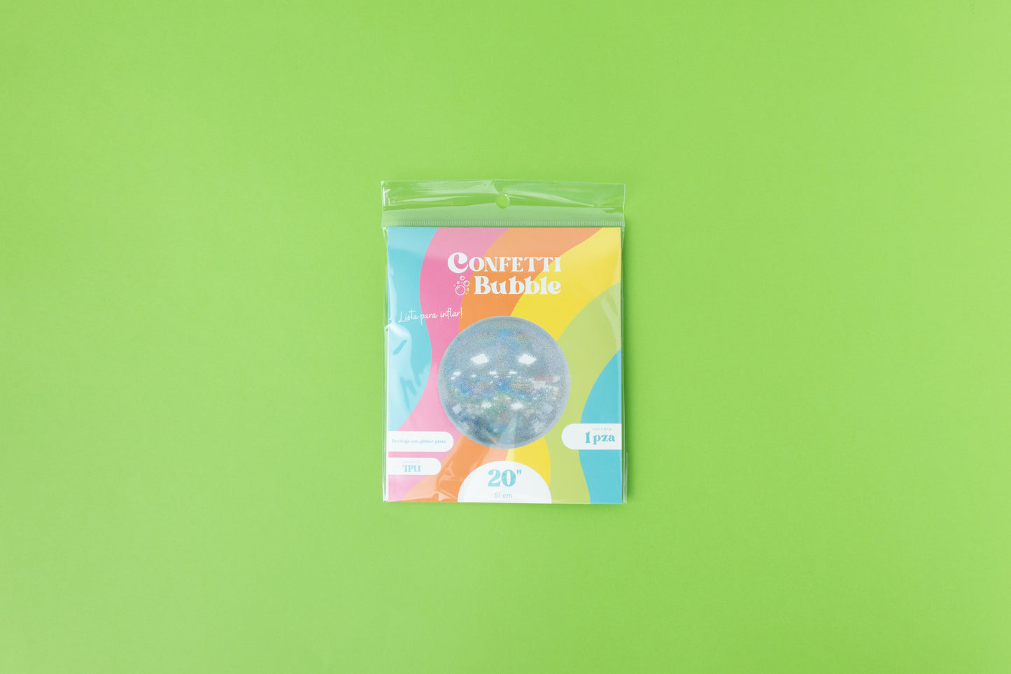 Confetti Bubbles 20” Pre estirada con gaiteros