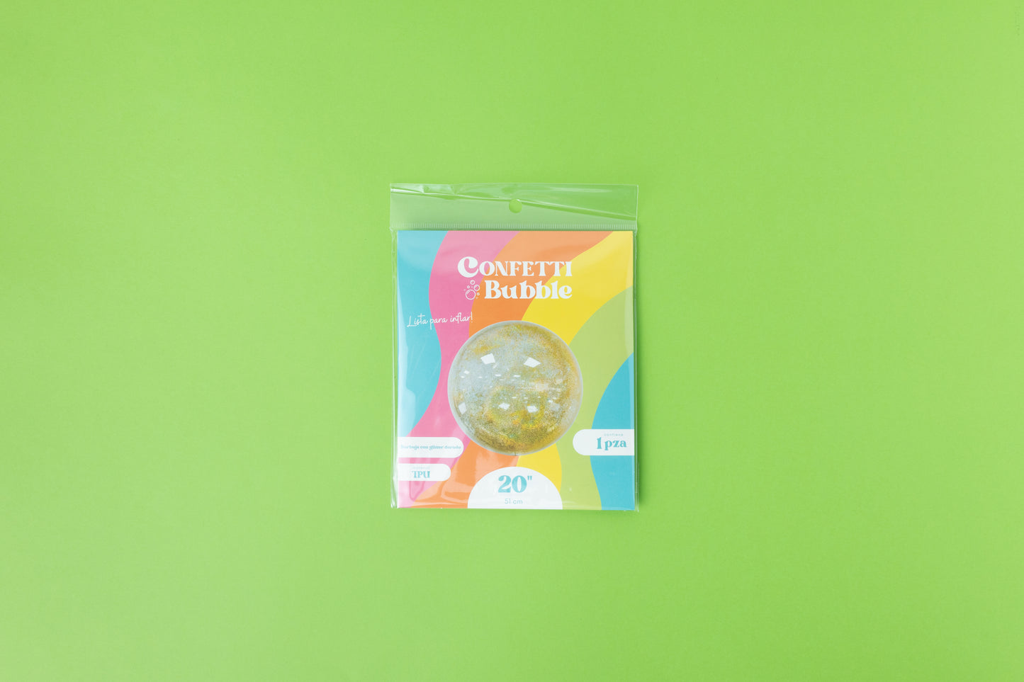 Confetti Bubbles 20” Pre estirada con gaiteros